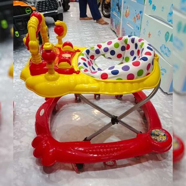 Baby Walker With U Shape Toys Hanger In Red Colour With 12 Tyres - Image 2